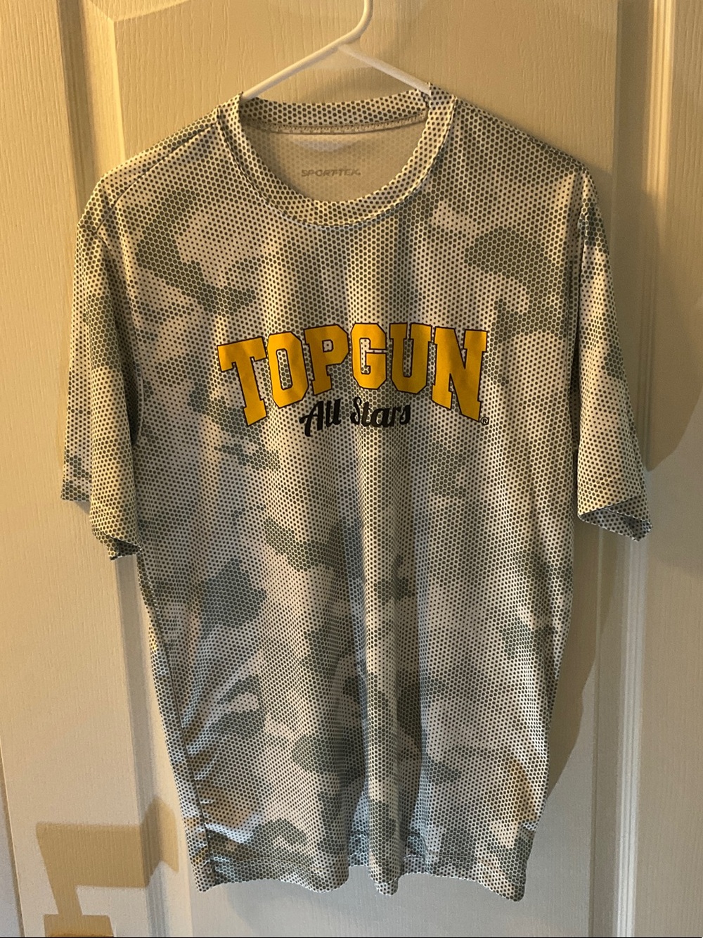 Sport-Tek Men's White & Gray Camo 'TOP GUN' Tee with Yellow Logo